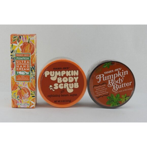3 New Trader Joe’s Pumpkin Fall Limited Ed Body Scrub Body Butter Hand Cream - Picture 1 of 8